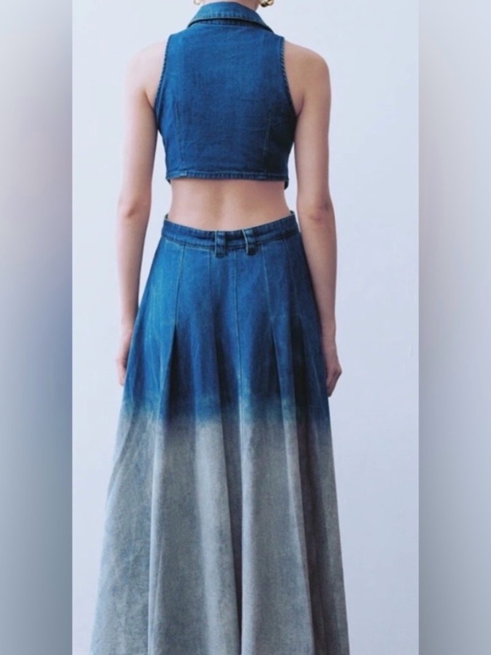 Ombre Halter Denim Maxi Dress in Blue and Gray - Picture 2 of 7